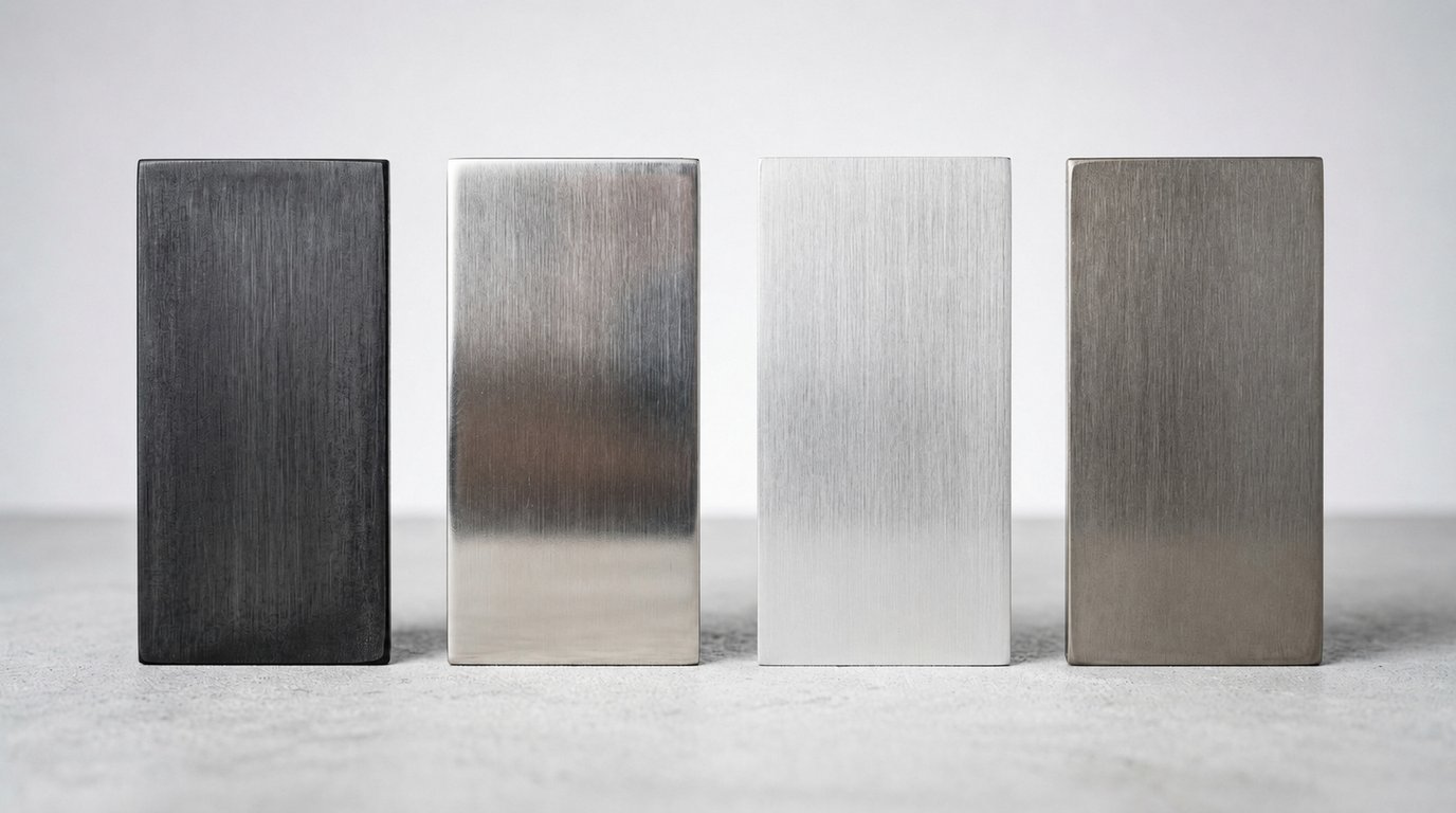 鉄鋼・ステンレス・アルミニウム・チタンの金属サンプル表面の質感比較